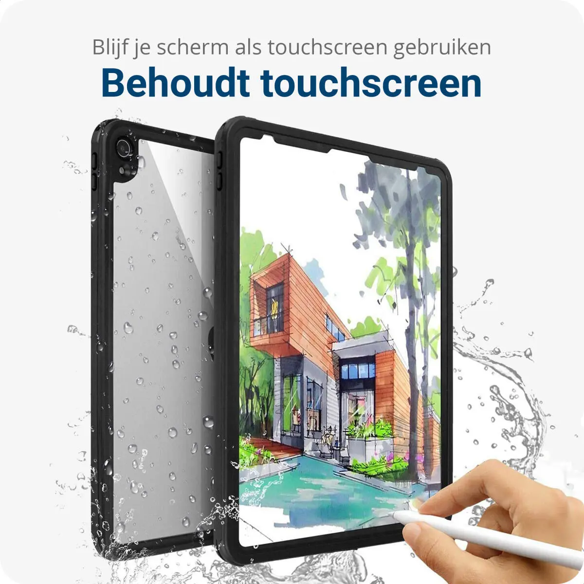 Apple iPad Pro 12.9 2018 Hoes Waterdicht Full Protect Cover IP68 Zwart afbeelding 3