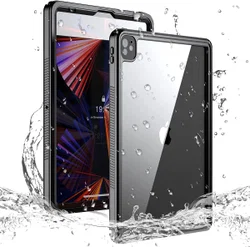 iPad Pro 12.9 2021/2022 Hoes Waterdicht Full Protect Cover IP68 Zwart afbeelding