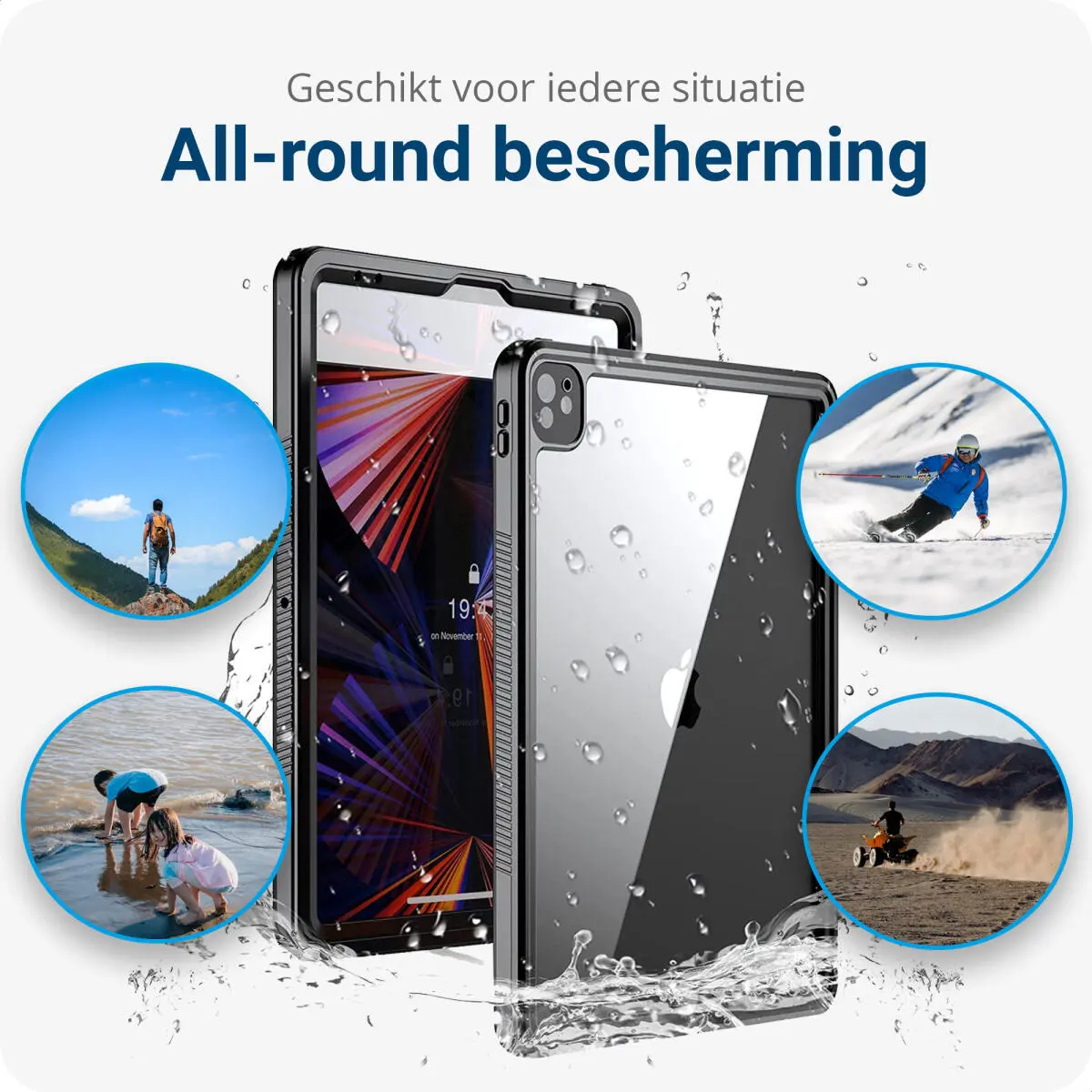 iPad Pro 12.9 2021/2022 Hoes Waterdicht Full Protect Cover IP68 Zwart afbeelding 2