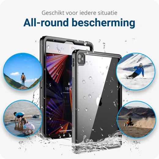 iPad Pro 12.9 2021/2022 Hoes Waterdicht Full Protect Cover IP68 Zwart afbeelding 2
