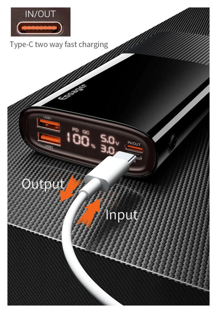 Essager Powerbank 20.000 mAh PD en QC 18W met Digitale Display Wit afbeelding 7