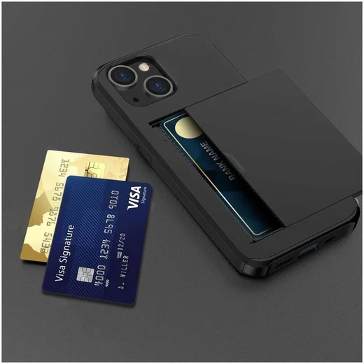 Apple iPhone 14 Hoesje met Kaart Houder Back Cover Zwart afbeelding 19