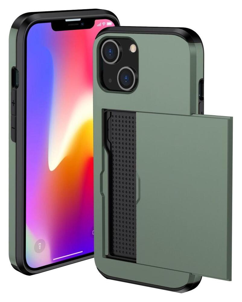 Apple iPhone 14 Hoesje met Kaart Houder Back Cover Groen afbeelding 2