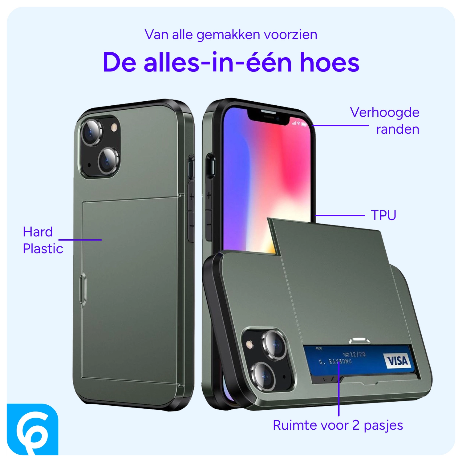 Apple iPhone 14 Hoesje met Kaart Houder Back Cover Groen afbeelding 5