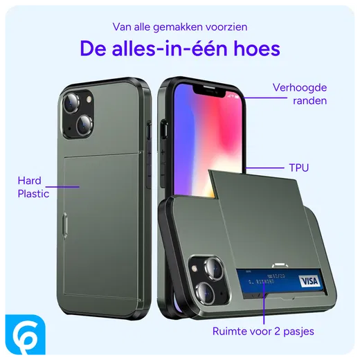 Apple iPhone 14 Hoesje met Kaart Houder Back Cover Groen afbeelding 5