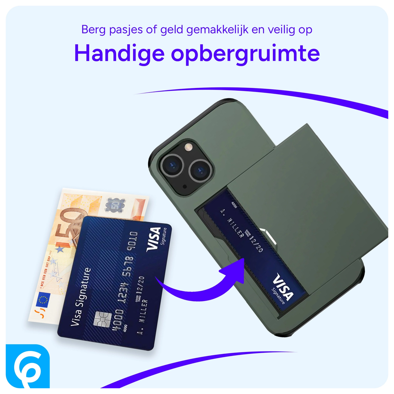 Apple iPhone 14 Hoesje met Kaart Houder Back Cover Groen afbeelding 7