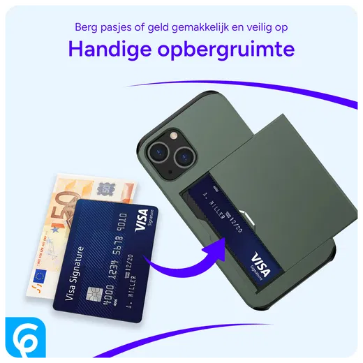 Apple iPhone 14 Hoesje met Kaart Houder Back Cover Groen afbeelding 7