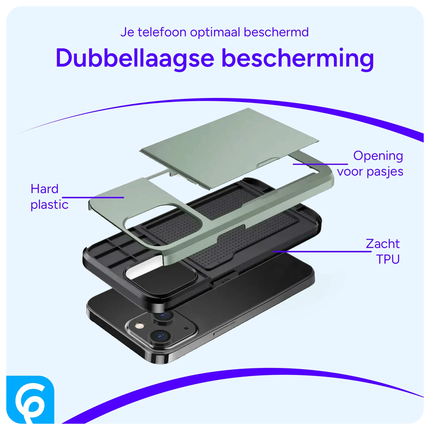 Apple iPhone 14 Hoesje met Kaart Houder Back Cover Groen afbeelding 11