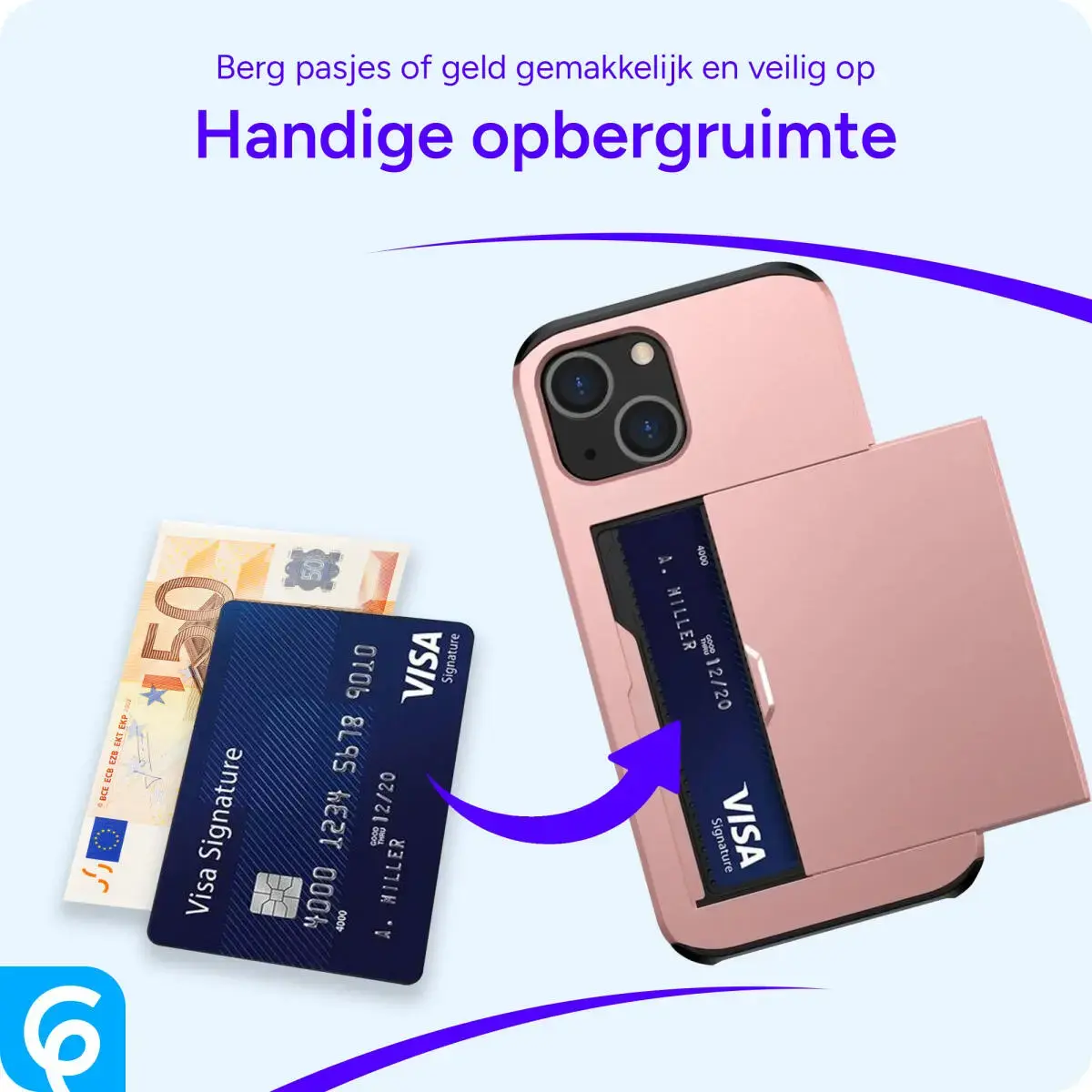 Apple iPhone 14 Hoesje met Kaart Houder Back Cover Roze Goud afbeelding 7