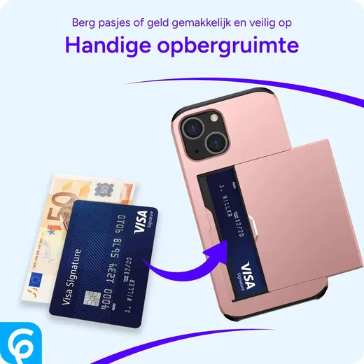 Apple iPhone 14 Hoesje met Kaart Houder Back Cover Roze Goud afbeelding 7