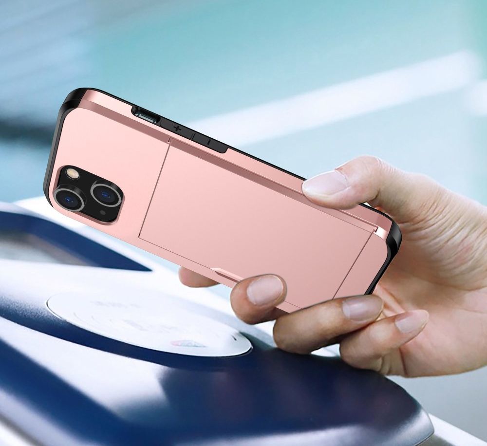 Apple iPhone 14 Hoesje met Kaart Houder Back Cover Roze Goud afbeelding 15