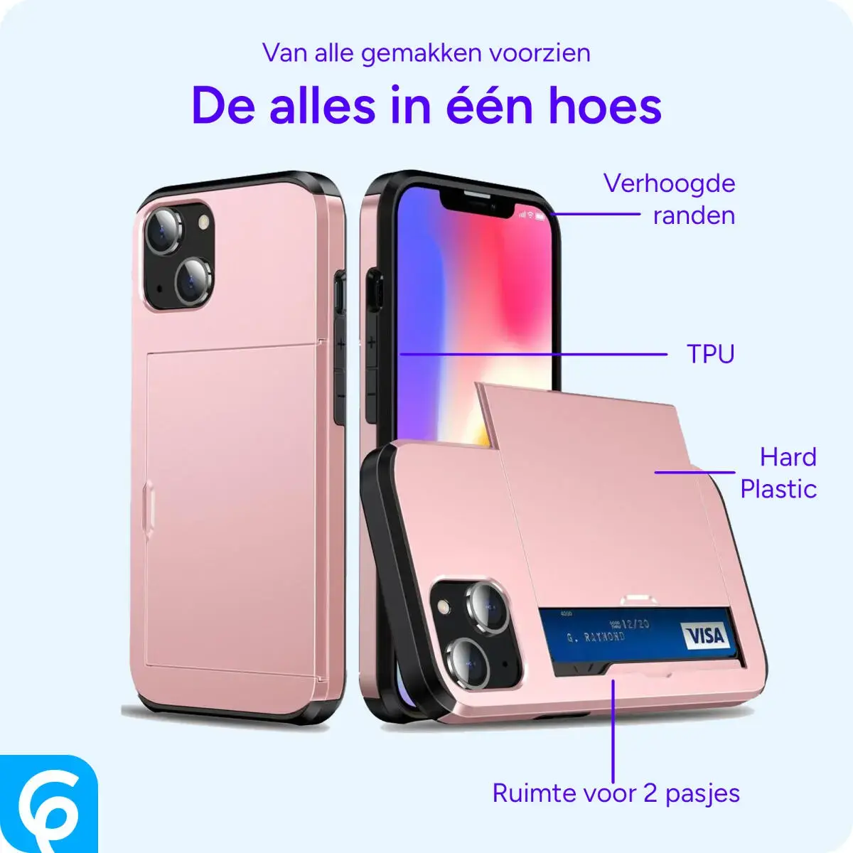 Apple iPhone 14 Hoesje met Kaart Houder Back Cover Roze Goud afbeelding 4