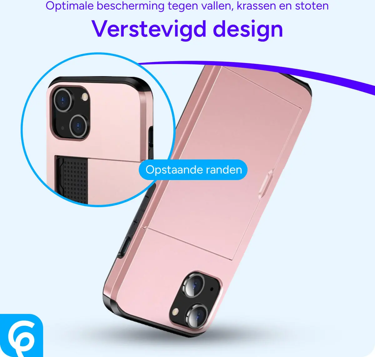 Apple iPhone 14 Hoesje met Kaart Houder Back Cover Roze Goud afbeelding 5