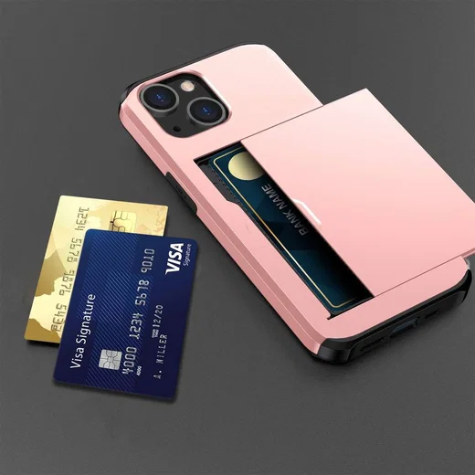 Apple iPhone 14 Hoesje met Kaart Houder Back Cover Roze Goud afbeelding 17