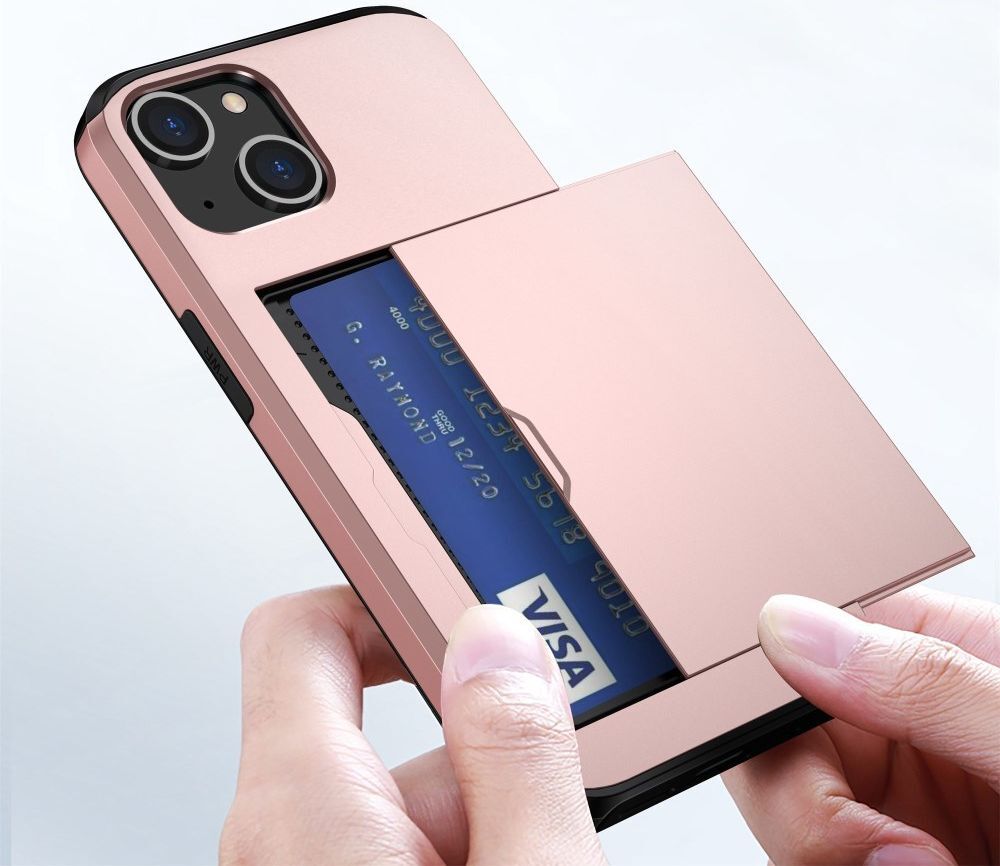 Apple iPhone 14 Hoesje met Kaart Houder Back Cover Roze Goud afbeelding 14