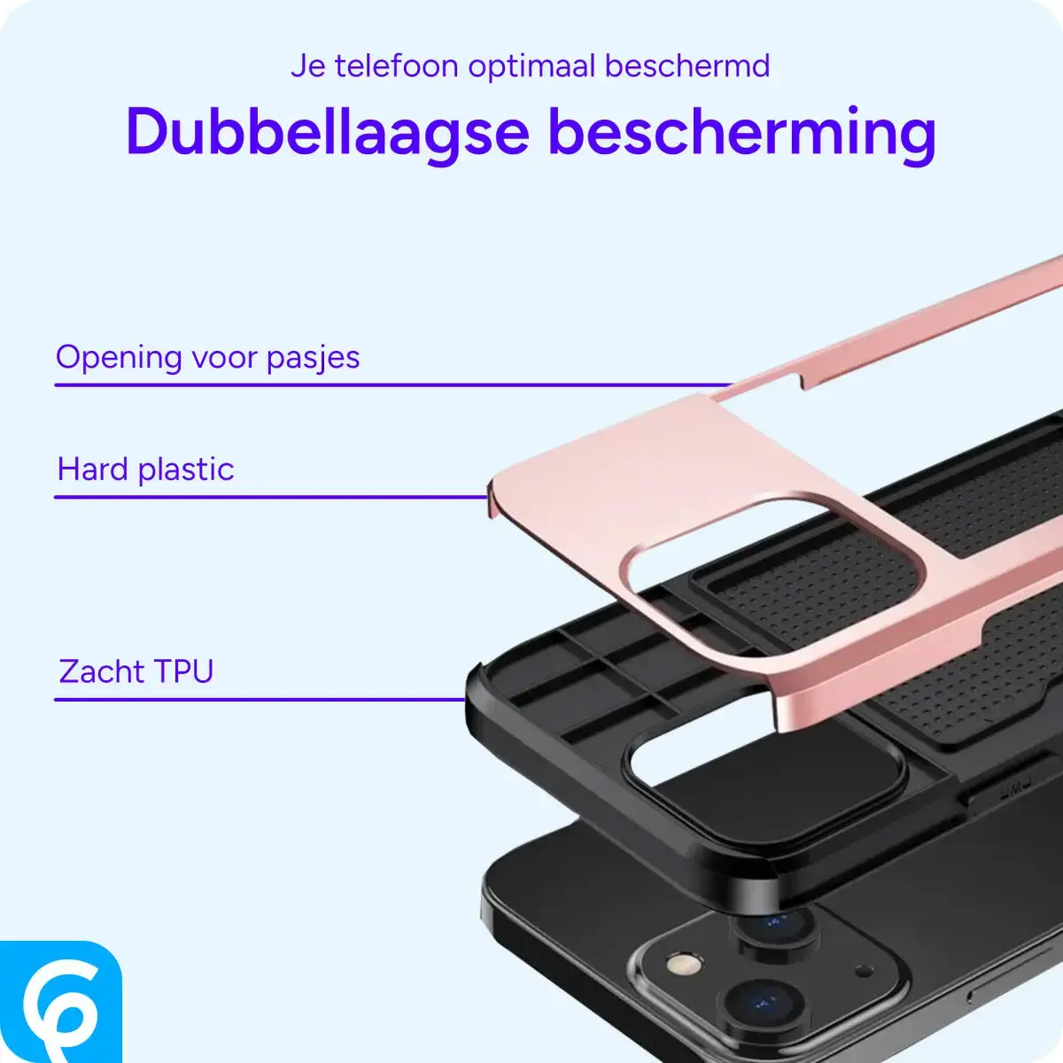 Apple iPhone 14 Hoesje met Kaart Houder Back Cover Roze Goud afbeelding 11