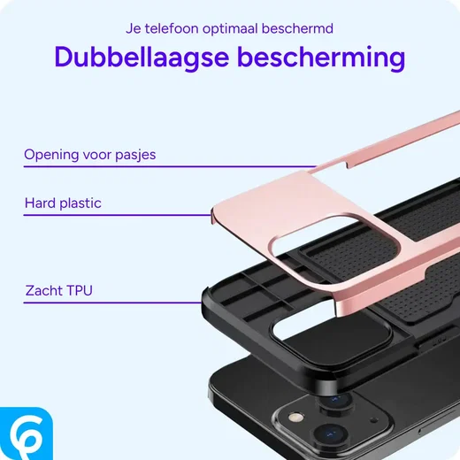 Apple iPhone 14 Hoesje met Kaart Houder Back Cover Roze Goud afbeelding 11