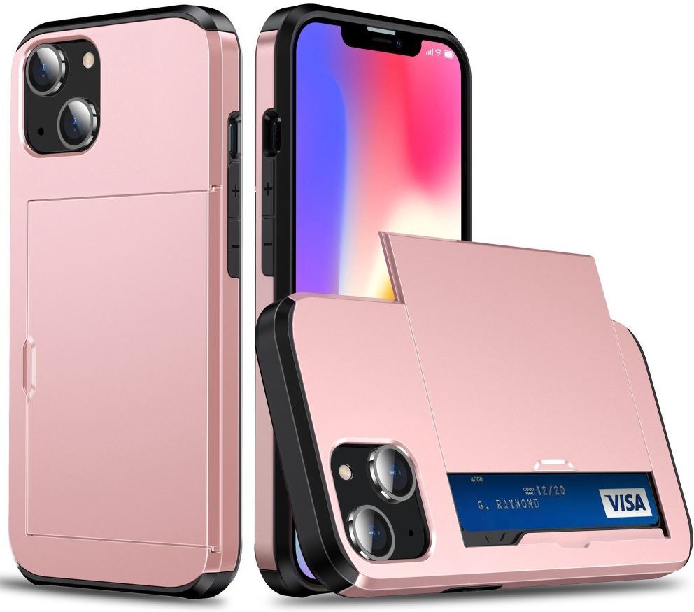 Apple iPhone 14 Hoesje met Kaart Houder Back Cover Roze Goud afbeelding 1