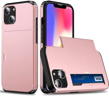 Apple iPhone 14 Hoesje met Kaart Houder Back Cover Roze Goud