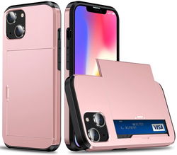 Apple iPhone 14 Hoesje met Kaart Houder Back Cover Roze Goud afbeelding