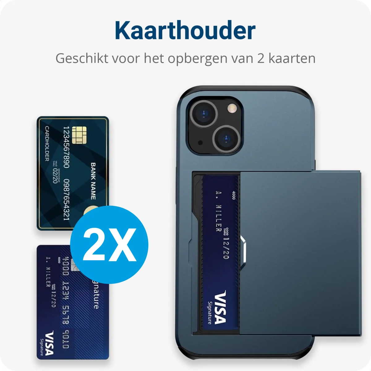 Apple iPhone 14 Hoesje met Kaart Houder Back Cover Blauw afbeelding 4