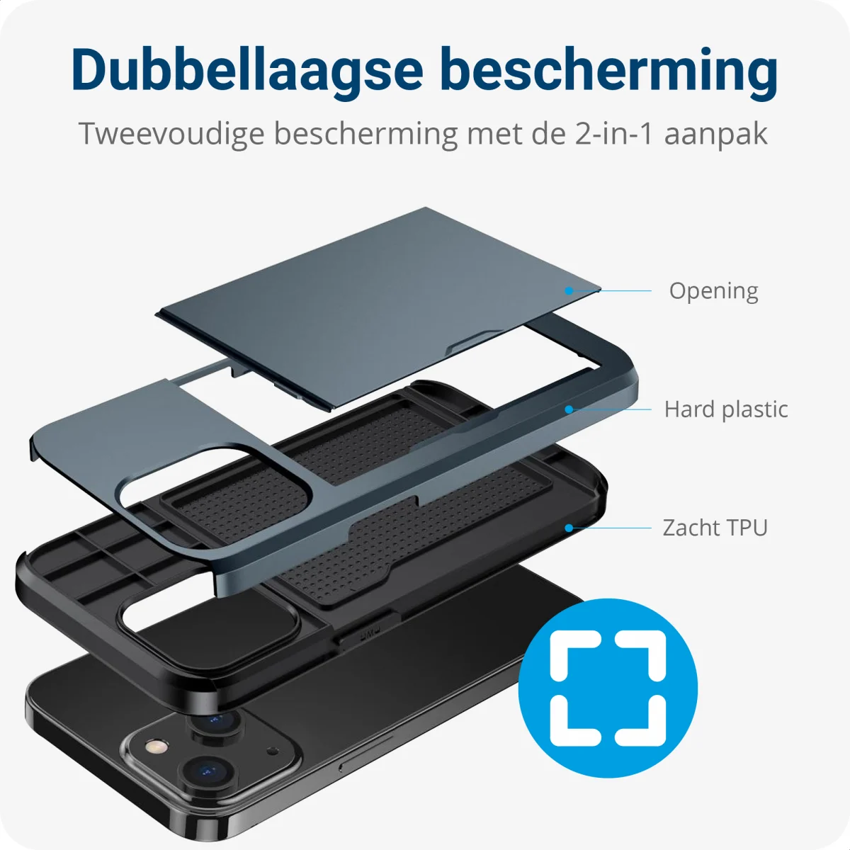 Apple iPhone 14 Hoesje met Kaart Houder Back Cover Blauw afbeelding 6
