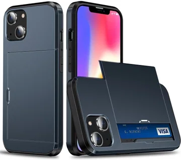 Apple iPhone 14 Hoesje met Kaart Houder Back Cover Blauw