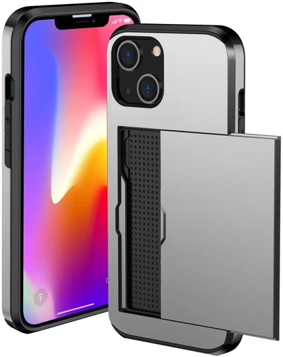 Apple iPhone 14 Hoesje met Kaart Houder Back Cover Grijs afbeelding 2