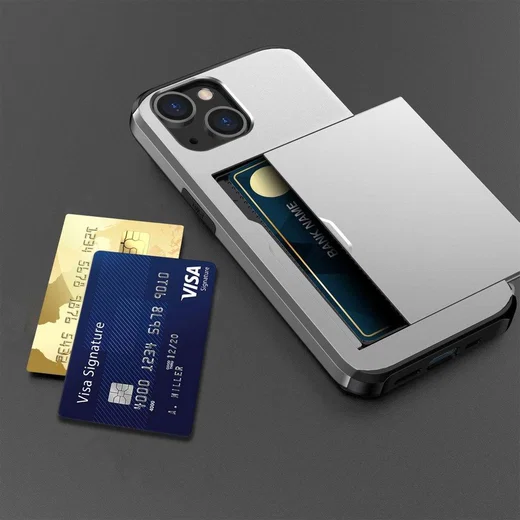 Apple iPhone 14 Hoesje met Kaart Houder Back Cover Grijs afbeelding 20