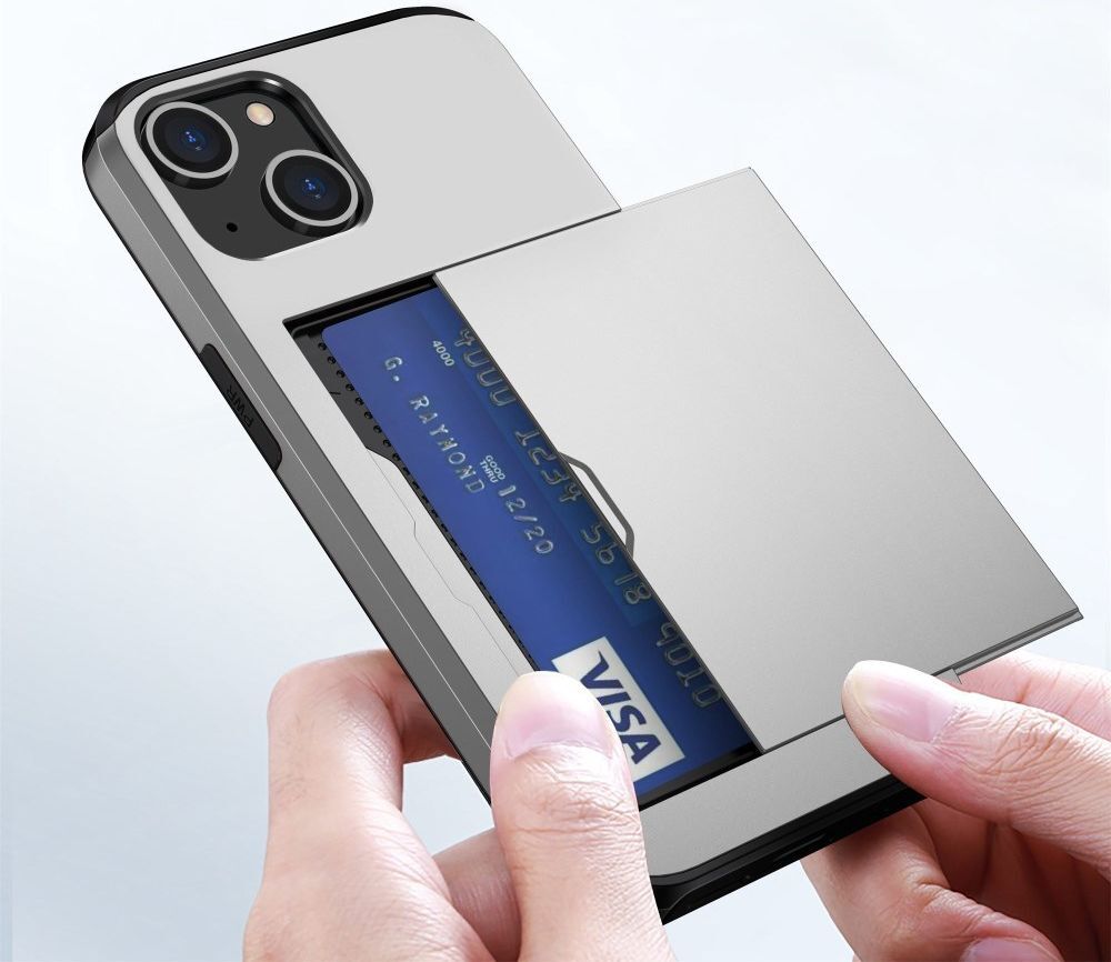 Apple iPhone 14 Hoesje met Kaart Houder Back Cover Grijs afbeelding 17