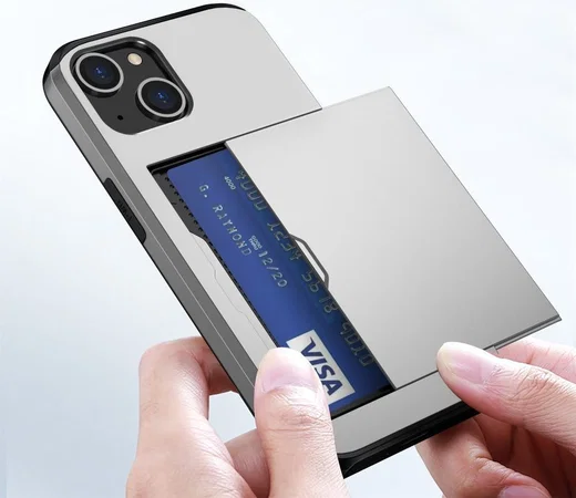 Apple iPhone 14 Hoesje met Kaart Houder Back Cover Grijs afbeelding 17