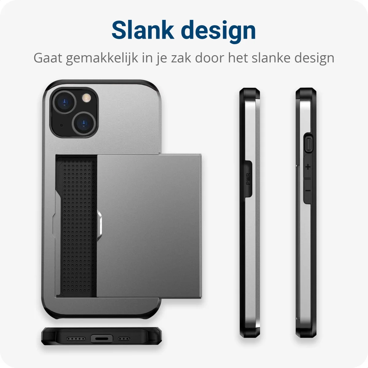 Apple iPhone 14 Hoesje met Kaart Houder Back Cover Grijs afbeelding 12