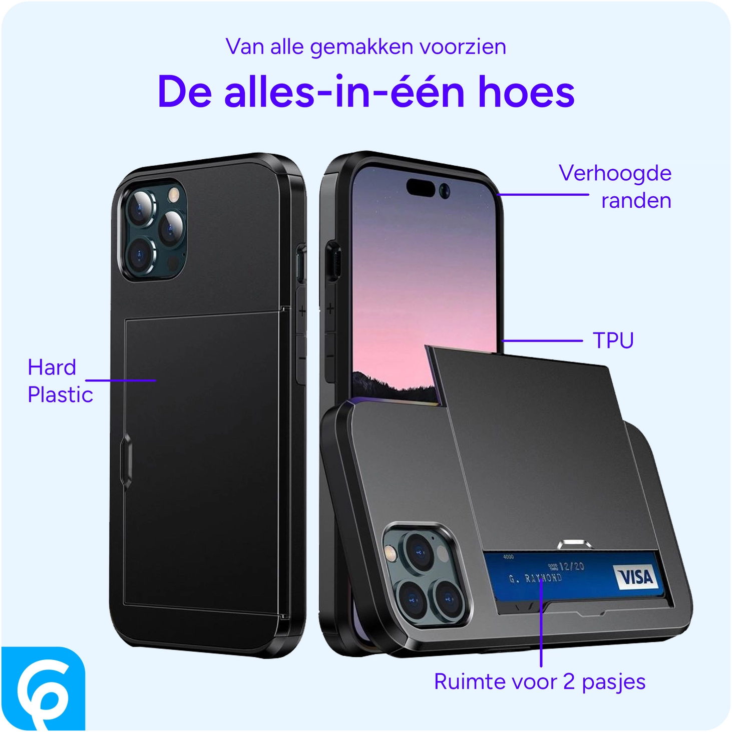Apple iPhone 14 Pro Hoesje met Kaart Houder Back Cover Zwart afbeelding 5