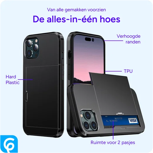 Apple iPhone 14 Pro Hoesje met Kaart Houder Back Cover Zwart afbeelding 5
