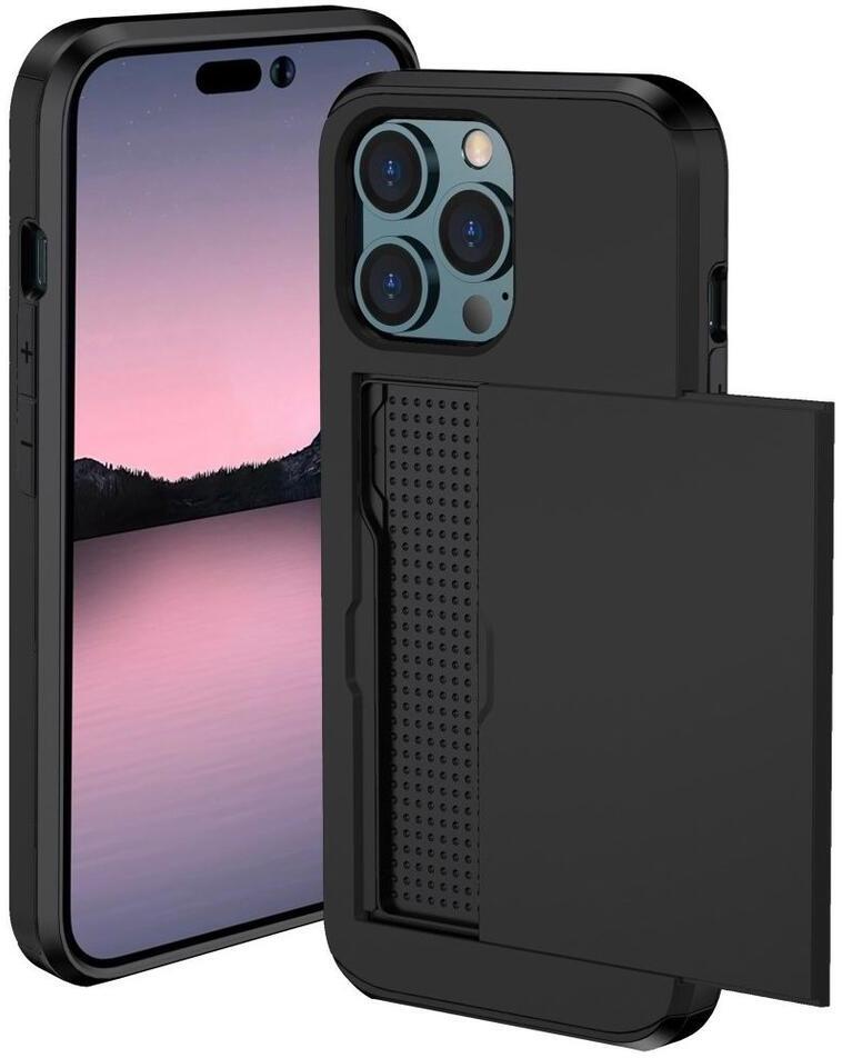 Apple iPhone 14 Pro Hoesje met Kaart Houder Back Cover Zwart afbeelding 1