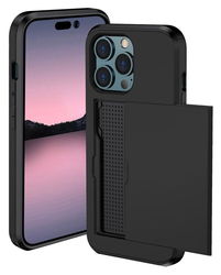 Apple iPhone 14 Pro Hoesje met Kaart Houder Back Cover Zwart afbeelding