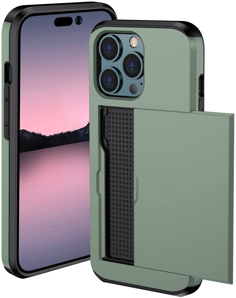 Apple iPhone 14 Pro Hoesje met Kaart Houder Back Cover Groen afbeelding 1