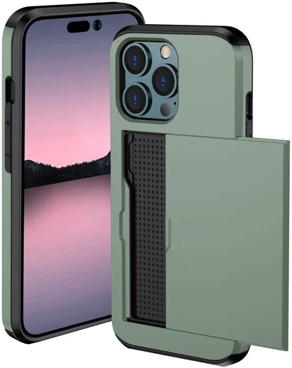 Apple iPhone 14 Pro Hoesje met Kaart Houder Back Cover Groen afbeelding 1