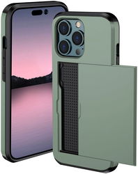 Apple iPhone 14 Pro Hoesje met Kaart Houder Back Cover Groen afbeelding