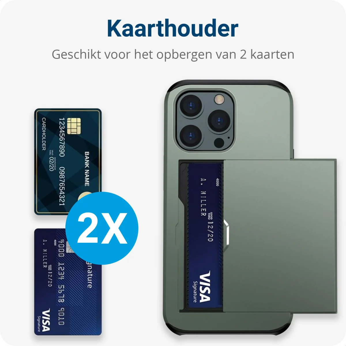 Apple iPhone 14 Pro Hoesje met Kaart Houder Back Cover Groen afbeelding 5