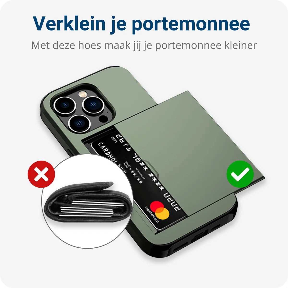 Apple iPhone 14 Pro Hoesje met Kaart Houder Back Cover Groen afbeelding 16