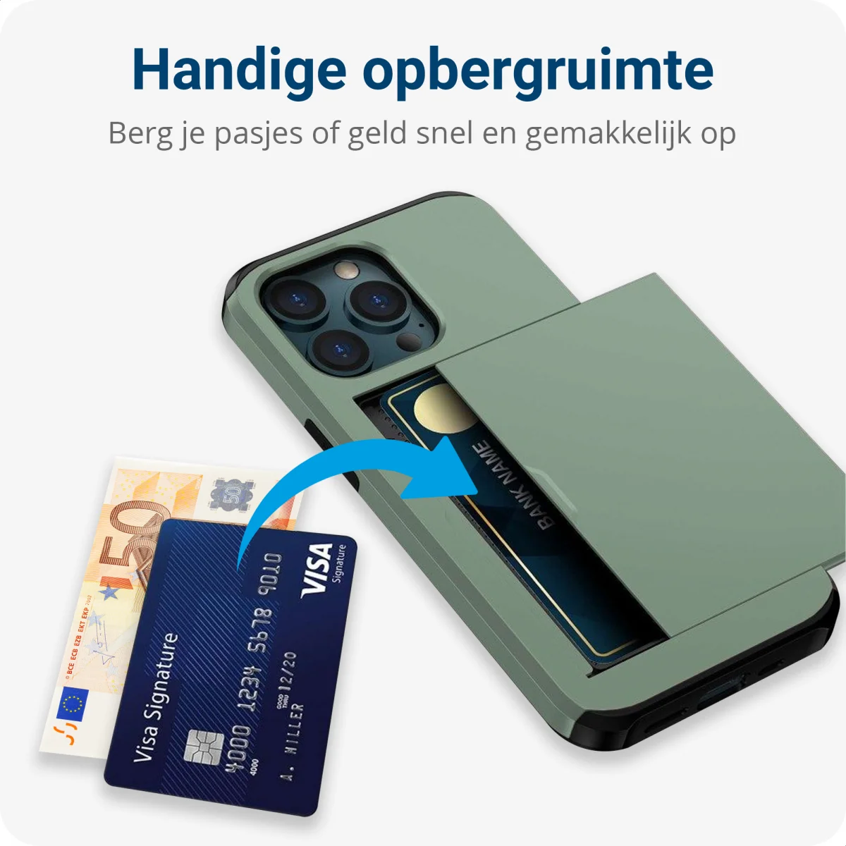 Apple iPhone 14 Pro Hoesje met Kaart Houder Back Cover Groen afbeelding 9