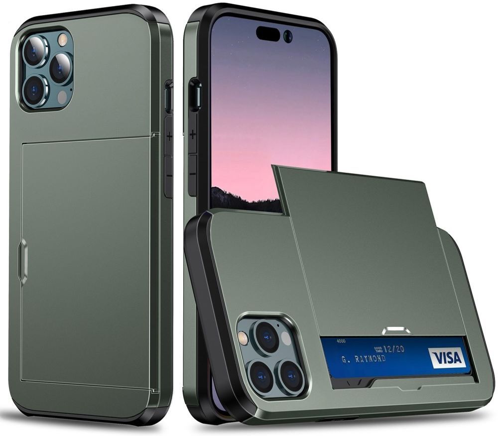 Apple iPhone 14 Pro Hoesje met Kaart Houder Back Cover Groen afbeelding 2