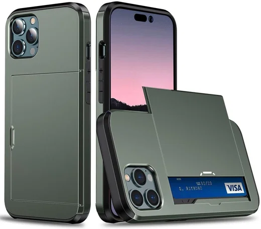 Apple iPhone 14 Pro Hoesje met Kaart Houder Back Cover Groen afbeelding 2