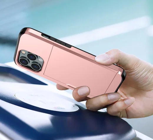 Apple iPhone 14 Pro Hoesje met Kaart Houder Back Cover Roze Goud afbeelding 20