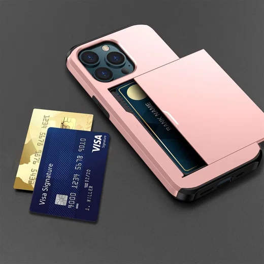 Apple iPhone 14 Pro Hoesje met Kaart Houder Back Cover Roze Goud afbeelding 21