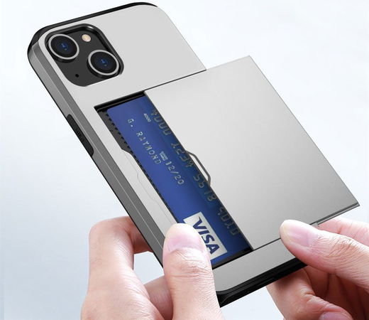 Apple iPhone 14 Plus Hoesje met Kaart Houder Back Cover Grijs afbeelding 15