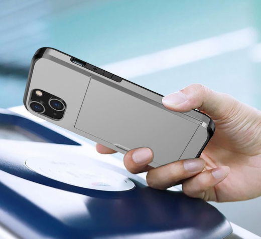 Apple iPhone 14 Plus Hoesje met Kaart Houder Back Cover Grijs afbeelding 16