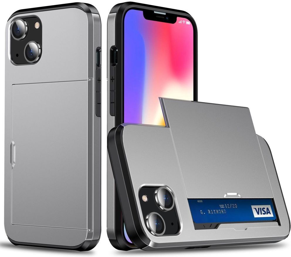 Apple iPhone 14 Plus Hoesje met Kaart Houder Back Cover Grijs afbeelding 2