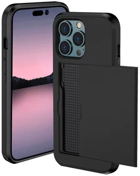 Apple iPhone 14 Pro Max Hoesje met Kaart Houder Back Cover Zwart
